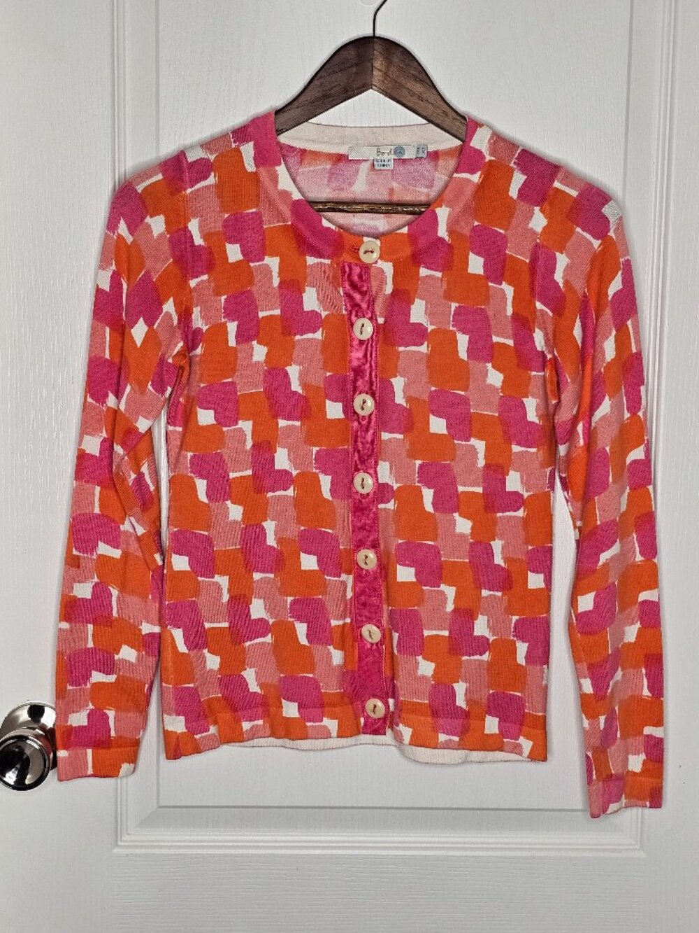 Boden Pink Orange Geometric Print Cardigan Sweater Size US 6